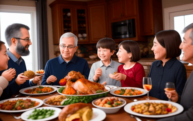 Family eating Thanksgiving dinner